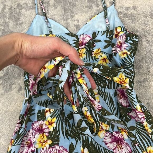 NWT JOA Tropical Print Mini Dress Sleeveless Faux Wrap Floral Hibiscus Sz S - Picture 12 of 14